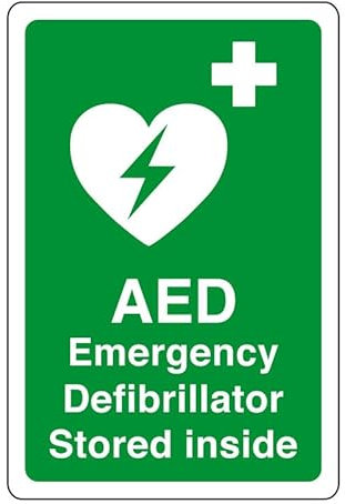 AED Safety sign - Emergency Defibrillator stored inside emergency sign - 1.2mm Rigid plastic for indoor/outdoor usage (200mm x 150mm) Viewing Distance within 5m.