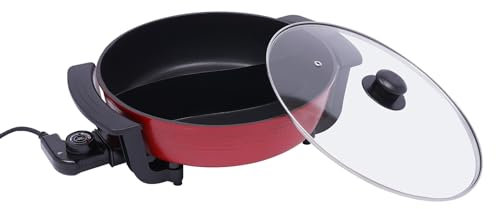 Konfiur 1360W Hot Pot Elektrisch, 6L Elektropfanne Multifunktionaler Partytopf, Geteilte Pfanne Twin Hot Pot Feuertopf Shabu Shabu Topf Geeignet für den Hausgebrauch, Reisen und Schlafsäle(Rot)