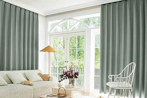 Daesar Vorhang Blickdicht mit Ösen, Verdunklungsvorhänge 2er Set 132x244CM Leinenoptik Modern Einfach Gardinen Vorhänge Grau Grün Wohnzimmer Schlafzimmer