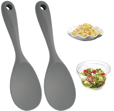 2 Pièces Cuillères à Rizi, Cuillère à Riz Antiadhésive, Cuillère à Riz en Silicone Résistante Aux Températures élevées, Sans Bisphénol A, Facile à Nettoyer, pour Remuer, Servir, Cuisiner (Grise)