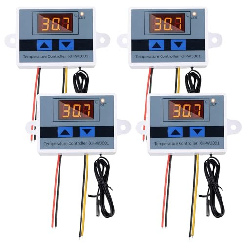 GOEDCH XH-W3001 Digitaler Temperaturregler mit Fühler: 4Stück Digitaler LED-Temperaturregler mit Wasserdichter Sonde, Thermostat Temperaturschalter, Thermostatschalter für Inkubator, Heizung Kühlung