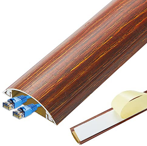 Wood Grain Cable Raceway Metal Ethernet Cable Cover for Floor Wall Cord Hider Management Kit with Cuttable Cord Concealer Self Adhesive 100cm Width 28mm