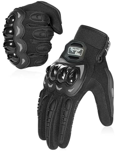 Motorradhandschuhe, Winter Fahrradhandschuhe, Touchscreen Vollfinger Handschuhe für Herren Damen, Motorrad Handschuhe mit Knöchelprotektor, für Motorrad, Fahrrad, Roller, Mountainbike (Schwarz)