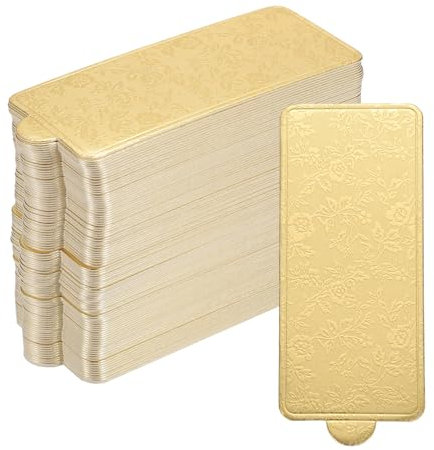 sourcing map 100pcs Mini Cake Boards, Mousse Cake Cardboards Rectangle Cake Bases Plates Cupcake Dessert Displays Base Tray for Cakes, Pastries, Dessert Base (Floral Gold)