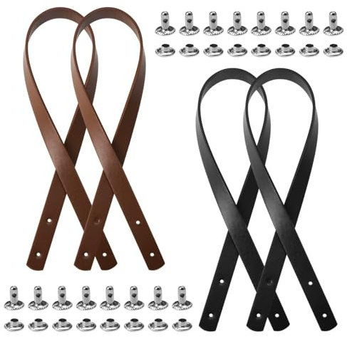 2 Pairs PU Leather Bag Handles, 60cm/23.6in Bag Handles for Bag Making | Replacement Handbag Straps, 2 Colors Leather Straps for Bags, Shoulder Strap with Rivets Purses for Making Totebag