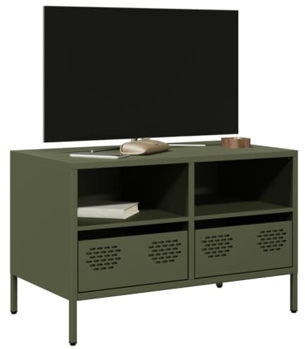 Gecheer Meuble TV vert olive 68 x 39 x 43,5 cm en acier laminé à froid, meuble TV moderne, meuble TV, meuble TV, meuble TV, meuble de salon, meuble TV