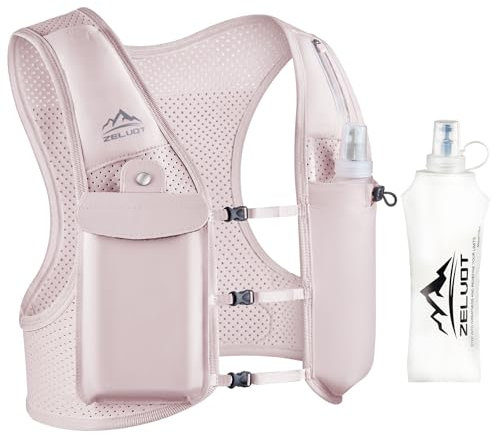Zelvot Gilet Hydratation Running Femme et Homme, Brevet Original, Bretelles de Poitrine Réglables, Gilet Running avec Bouteille d'eau de 500 ML, Léger et Réfléchissant Gilet de Course (Rose, XS/S)