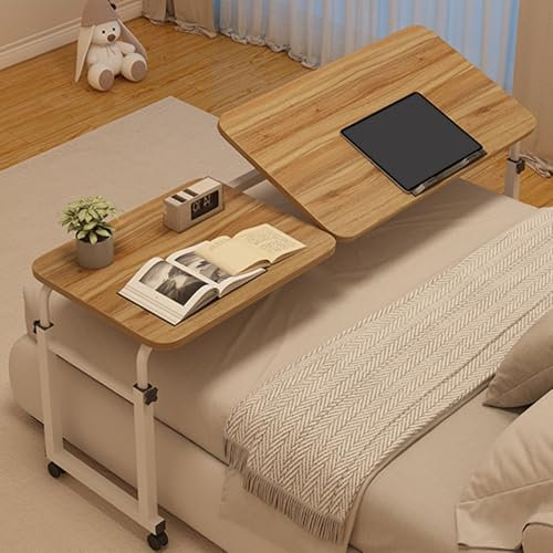 APMOE Laptop Betttisch auf Rollen Höhenverstellbar 55-87 cm - Mobiler überbetttisch mit 45° Neigbare Tischplatte Laptoptisch Beistelltisch Bett Pflegebett Computertische für Wohnzimmer(Antique Oak)