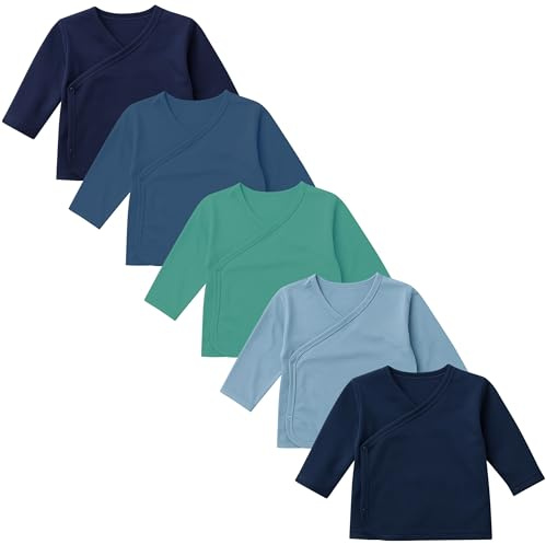 LOREZA® 5er Set Jungen Bequeme Wickelshirts Langarm 100% Baumwolle 50 Variante 1