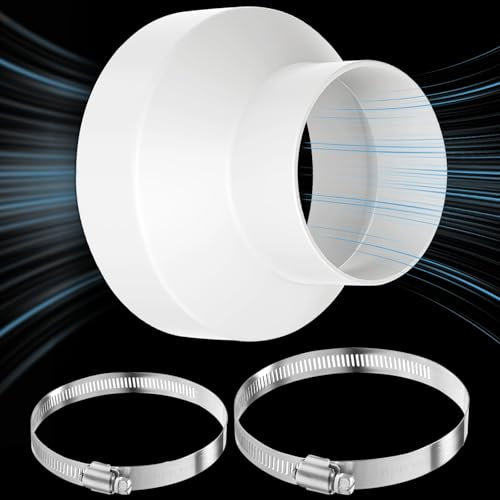 Rundrohr Adapter 150 auf 100mm Reduzierstück aus ABS mit 2 Edelstahl Klemmen Reduzierung Ofenrohr Plastik Reduzierverbinder für Lüftungssystem Lüftung Rundrohr Ventilation Lüftungskanal (6 bis 4 Zoll)