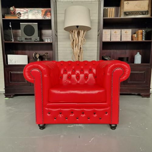 Chesterfield Classic Brighton 1-Sitzer Sessel – Rot/Schwarz, Leder