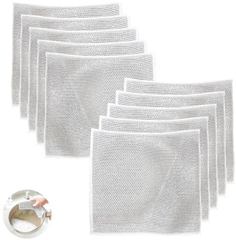 10 PCS Wire Cleaning Cloths, Non Scratch Wire Dish Cloth, Metal Cleaning Clothes, Double Stainless Steel Scrubber, Multipurpose Wire Dishwashing Rags, For Scrubbing and Cleaning Dishes, Pots