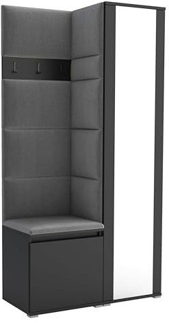 Brent - Garderobenschrank Flur Schwarz mit sitzbank 95 cm Breit Luton 6 - Multifunktionale Flurgarderobe Set mit Stauraum und Wandpaneel, Garderobe mit Sitzfläche und Kleiderhaken