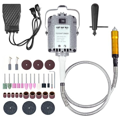WUDLEP 1000W Rotary Tool Flex Shaft Electric Hanging Grinder Carver, Forward and Reverse Rotation, Multi-Function Metalworking Jewelry Repair Kit, Foot Pedal Control, Metal Flexible Shaft, 30000 RPM