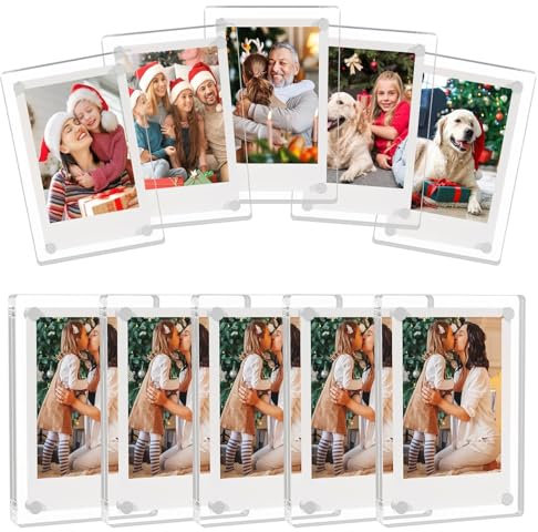 NIYATA 10pcs Acrylic Refrigerator Magnet Picture Frames,2.36 x 3.54 Inch Clear Fridge Photo Frames,High Transparency Magnetic Display Frames for Polaroid/Instax Mini Photos,Strong Double-Sided Magnets