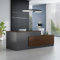 Empfangstheke Holz mit abschließbaren Schubladen, Rezeptionstisch mit KabelmanagementHolz für Büro & Kosmetikstudio, perfekt als L-Form Empfangstresen oder Büro(Wood Black-Right,180*60*105cm)
