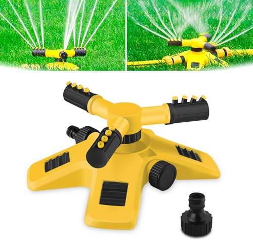 Garden Watering Sprinkler,360° Rotation Hose Pipe Sprinkler,Automatic Garden Sprinklers for Lawns,3 Arms Adjustable Water Oscillating Sprinklers System for Garden Plants Lawn Irrigation(1pc)