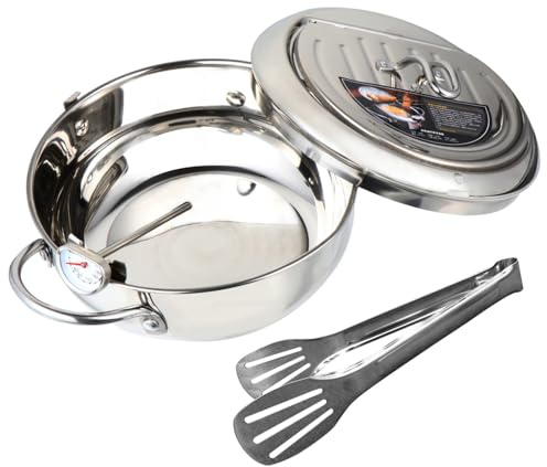 PLAFOPE Freidora De Tempura con Temperatura Controlable Dash Sartén Pequeña con Tapa Freidora Pequeña Sartén Blanca Plateada Inoxidable