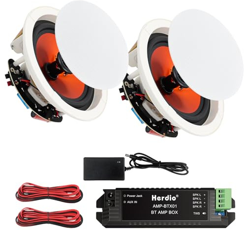 Herdio 4 Inch Bluetooth Ceiling Speakers Max Power 240 Watts 2 Way Flush Mount in Wall Speaker Great for Bathroom, Kitchen,Living Room,Office(1 Pair)