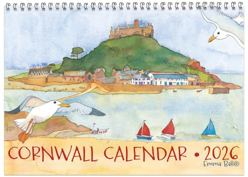 Emma Ball 2026 Cornwall Wandkalender UK A4 - Schöne illustrierte Küstenszenen - Monatsplaner & Wandorganizer - Cornish Art Familienkalender 2026 für Zuhause, Küche oder Büro