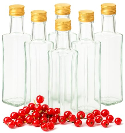 lilawelt24 6 Glasflaschen 200 ml mit Schraubverschluss für Likör, Spirituosen, Proben, Geschenke – hochwertige klare Probierflaschen,Schnapsflaschen,Likörflaschen (6x 200ml)