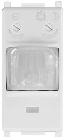 IXTRIMA Sensore di movimento crepuscolare 1 modulo per luci, PIR da incasso compatibile Vimar Plana, colore bianco