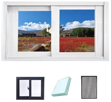 Kellerfenster, horizontale Aluminium-Schiebefenster mit Insektenschutzgitter, Lüftungsfenster for Gartenhäuser, Kellerfenster for Mobilheime, Schuppen, Hühnerställe, Wohnmobilgaragen(White,23inx22in)