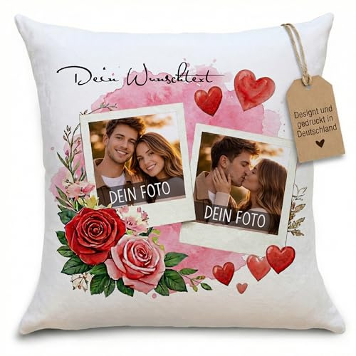 OWLBOOK® Fotokissen selbst gestalten - Personalisierte Partner Paare zum Jahrestag Geburtstag - Foto Kissen 40x40cm - Kissen mit Foto Bedrucken Lassen