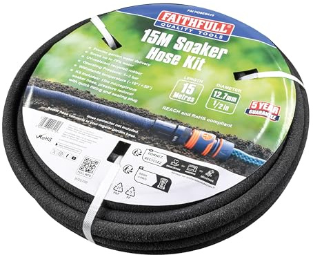 Faithfull Tropfschlauch-Set 15 m (49 ft) 12,5 mm (1/2 Zoll) – Mikroporöser, wassersparender Gartenschlauch, UV- und frostbeständig