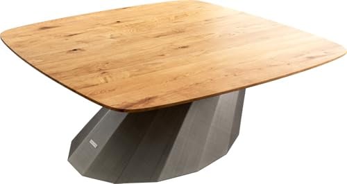 DELIFE Wohnzimmertisch Edge Boot 90x90 cm Eiche Natur Schweizer Kante Parabi Metallic Silber