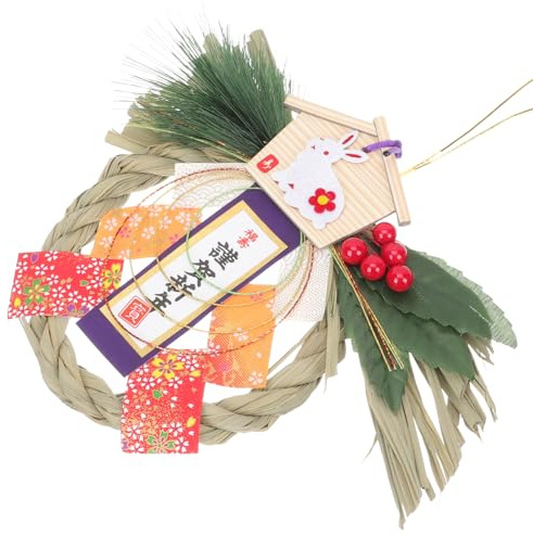 Hemobllo Couronne en Paille Tressée Japonaise, Pendentif Mural Décoratif Suspendu, Décoration Murale de Style Japonerie pour Restaurant de Sushis et Nouvel an, Ornement Délicat pour Maison
