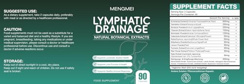 Mengmei Lymphatic Drainage Capsules, Lymphatic Drainage - Reduce Lymph Swelling, Maximum Potency Formula with Dandelion Extract, Cleavers Extract - Supports Cellulite Reduction