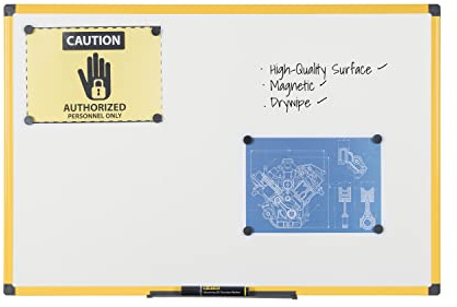 Bi-Office Ultra Wide Whiteboard with Yellow Aluminium Frame and Pen Tray - Magnetic 90 x 60 cm with Yellow Aluminium Frame and Pen Tray