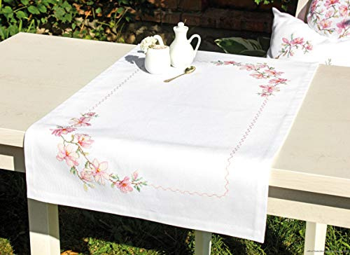 Luca-S FM003 Apple Blossom Cross Stitch Kit Table Runner Cotton, Multicoloured, 46x76 cm