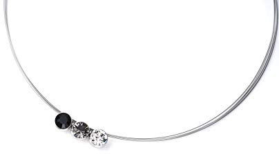 TIABELLE – Collier TRIO aus Titan mit funkelnden Swarovski® Kristallen – Silberfarbene Kette für Damen – allergenfrei & hautverträglich – Handmade in Germany (L=45cm | Jet, Black Diamond, Crystal)