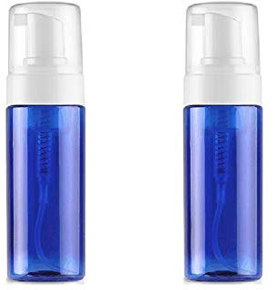 Lot de 2 flacons vides en plastique bleu 100 ml pour mousse, liquide moussant, distributeur de savon moussant, pot pour cosmétiques, maquillage, nettoyant visage, shampoing, gel douche