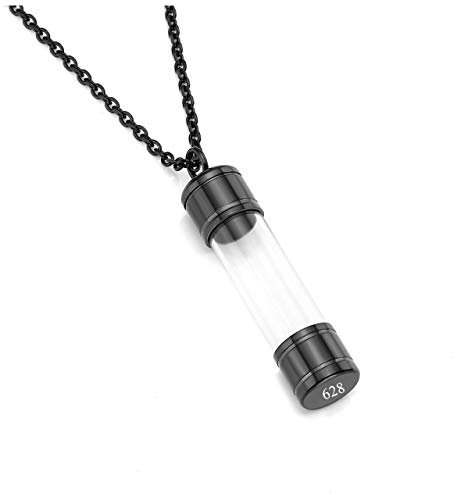 Zysta Acrylic Clear Tube Cremation Ash Urn Cylinder Container Bottle Pendant Necklace Memorial Keepsake Vial Locket Stainless Steel 24 inches Chain Link with Gift Box (Non-Engraving, Black)