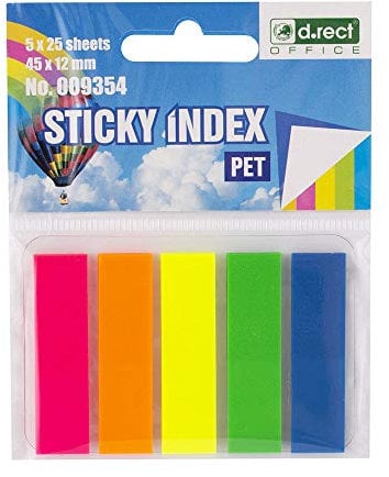 D.RECT Haftstreifen Pagemarker Index Haftmarker Film Textstreifen PET-Folie 45x12mm 5x25 Stück Streifen