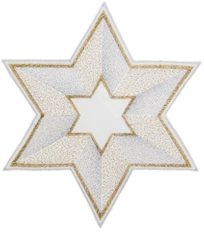 Plauener Spitze DeckchenStern in verschiedenen Größen und Designs (25 cm ecru-silber-gold)