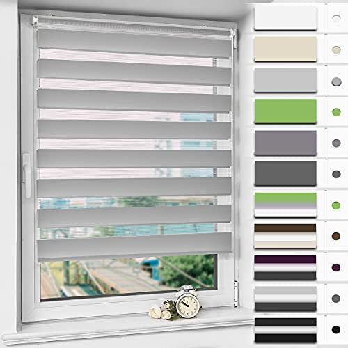 Magiea Doppelrollo Klemmfix ohne Bohren & mit Bohren, Grau 65x200cm (BxH) Duo Rollo, Klemmrollo lichtdurchlässig und Blickdicht, Fensterrollo Sonnenschutzrollo für Fenster & Tür
