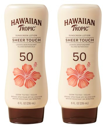 Hawaiian Tropic Sheer Touch Ultra Radiance Lotion Sunscreen SPF 50, 8 Fl Oz Twin Pack, Hawaiian Tropic Sunscreen SPF 50, Sunblock, Oxybenzone Free Sunscreen, Body Sunscreen Pack, 8 Fl Oz each