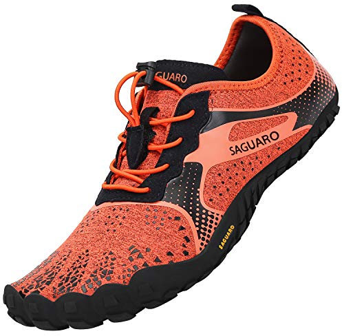SAGUARO Barfußschuhe Herren Barfuss Schuhe Damen Barfussschuhe Outdoor Sport Zehenschuhe Fitnessschuhe rutschfest Traillaufschuhe Aqua Orange,Gr.40