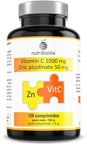 Picolinate de zinc 50 mg + Vitamine C 1000 mg - Renforce le système immunitaire et réduit la fatigue - Zinc hautement absorbé - Convient aux végétaliens 120 comprimés (4 mois)