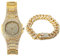 Halukakah Vergoldete Uhr Iced Out, Herren 18 Karat Echt Vergoldet Quarzarmband 9.5,mit Kubanischer Kette 8 Armbandset,Volle Cz Labordiamants Zinken-Set,KOSTENLOSE Geschenkbox