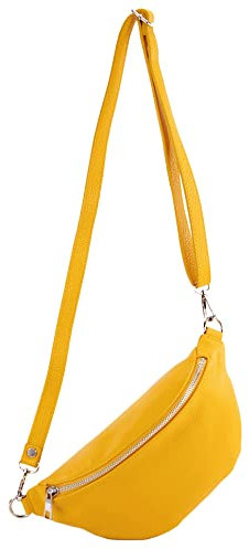 modamoda de - T211 Sac banane italien Medium En cuir souple, jaune soleil, Small