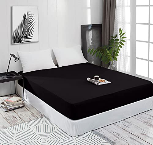 Spannbettlaken Jersey Spannbetttuch 100% Baumwolle Bettlaken Spannbettuch Laken 28 Farben, Größe:70 x 140 cm, Farbe:Schwarz