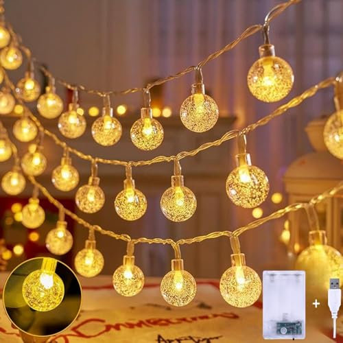 Lecone Lichterkette Batterie und USB, 6M 40LED Kristall Kugeln Lichterketten Globe Weihnachtsbeleuchtung für Außen Innen Zimmer Party Garten Weihnachten Deko