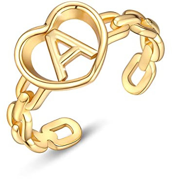 PEARLOVE Ring Damen 925 Sterling Silber Verstellbarer Initiale Ring Stapelbar 18K vergoldet A-Z Offener Buchstaben Gold Ringe
