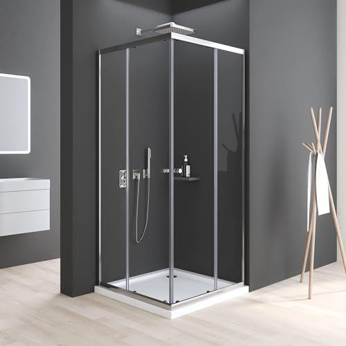 Duschkabine 80x80cm Eckeinstieg mit Schiebetüren Duschkabine Schiebetür 6mm ESG Glas Duschabtrennung Dusche Duschwand Höhe 185cm ohne Duschtasse