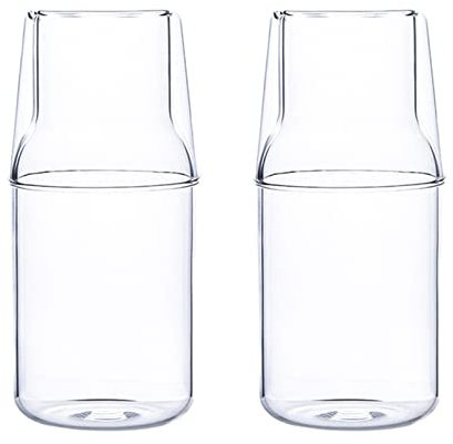 Teahutty 2-teiliges Nachttisch-Wasserkaraffen-Set mit Trinkglas, Klarglas, Saft, Wasserkrug und Tassen-Set für Zuhause und Büro, 500 ml